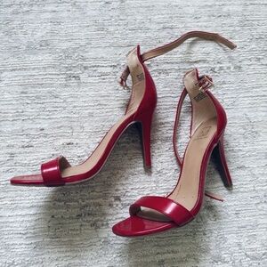 Material Girl Glossy Red Ankle Strap Heels